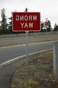 Backwards Wrong Way Sign