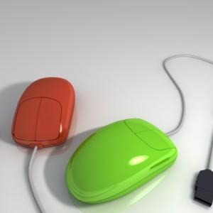 Red and green computer mouses