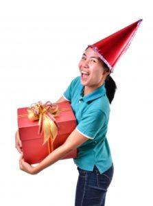 woman giving a gift