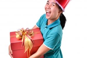 woman giving a gift