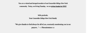 Concordia College Giving Tuesday Email Thank You