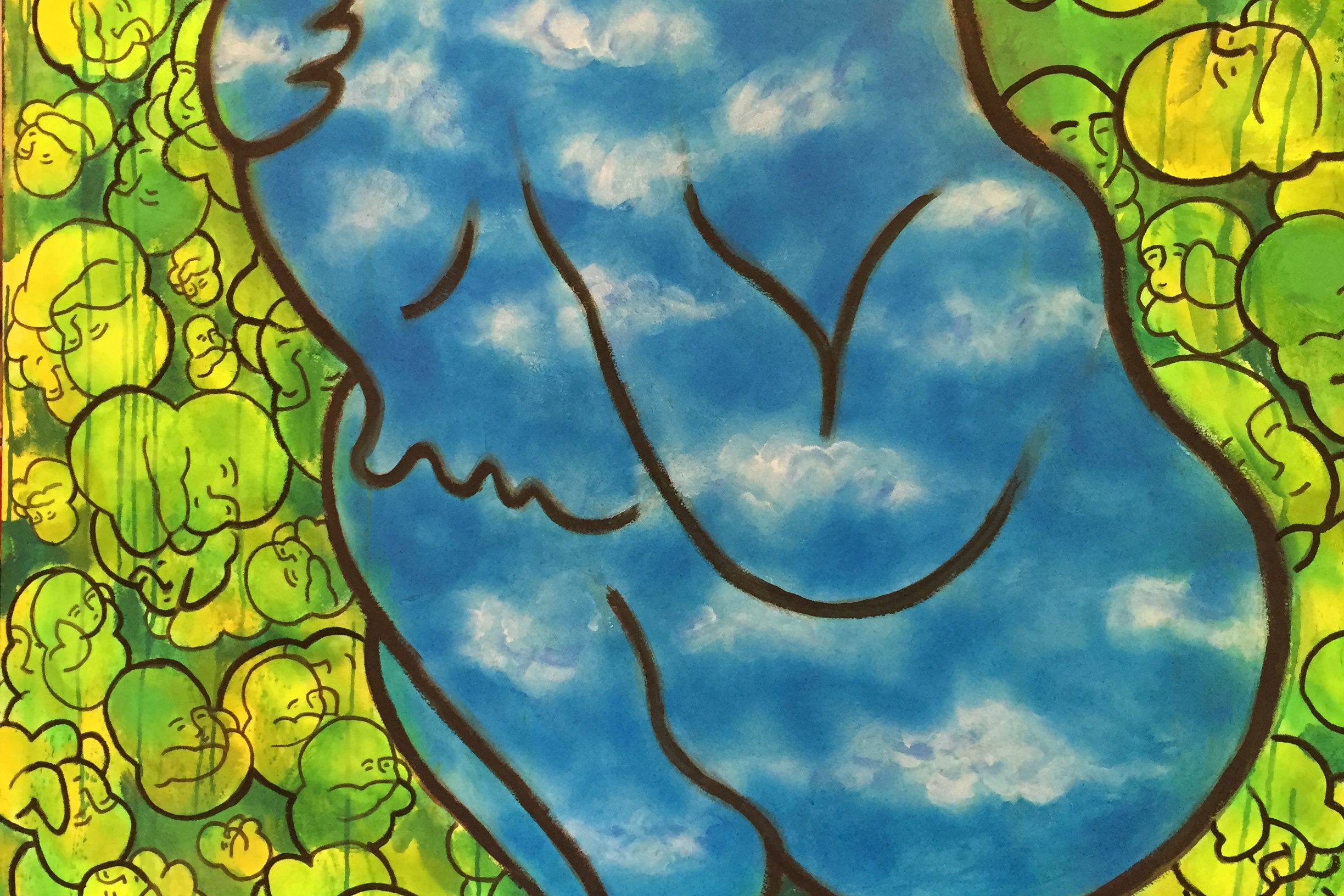 Painting of baby in fetal position