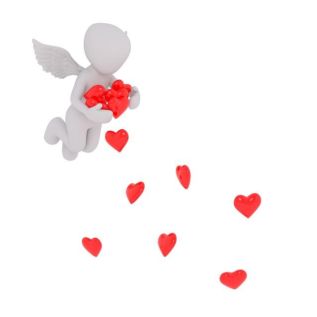 Cupid showering 7 hearts