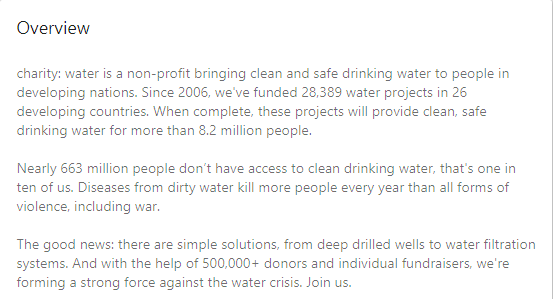 Charity: Water Overview CTA