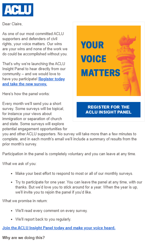 Email example from ACLU