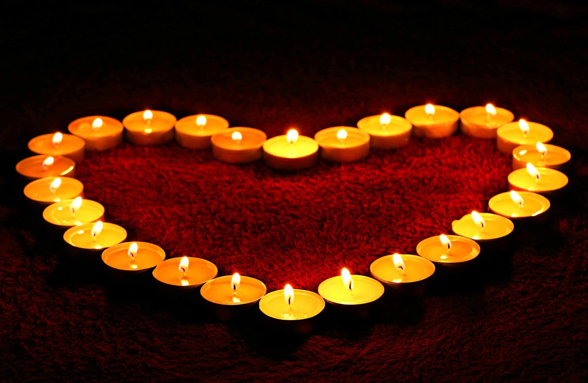 heart with votive candles