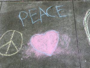Chalk art heart and peace sign