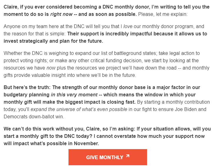 Monthly Giving Appeal DNC