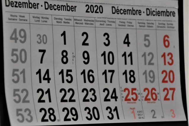 December 2020 calendar page