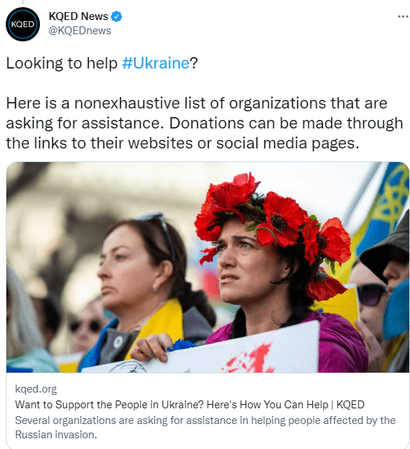 Twitter KQED How to Help Ukraine