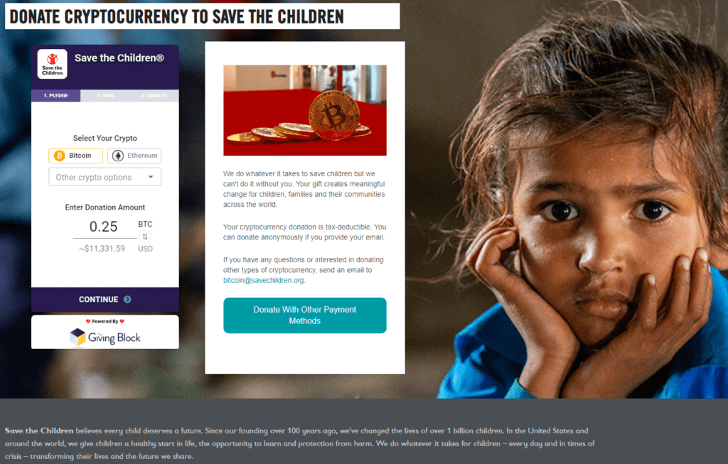 Save the Children Donate Widget, Giving Block