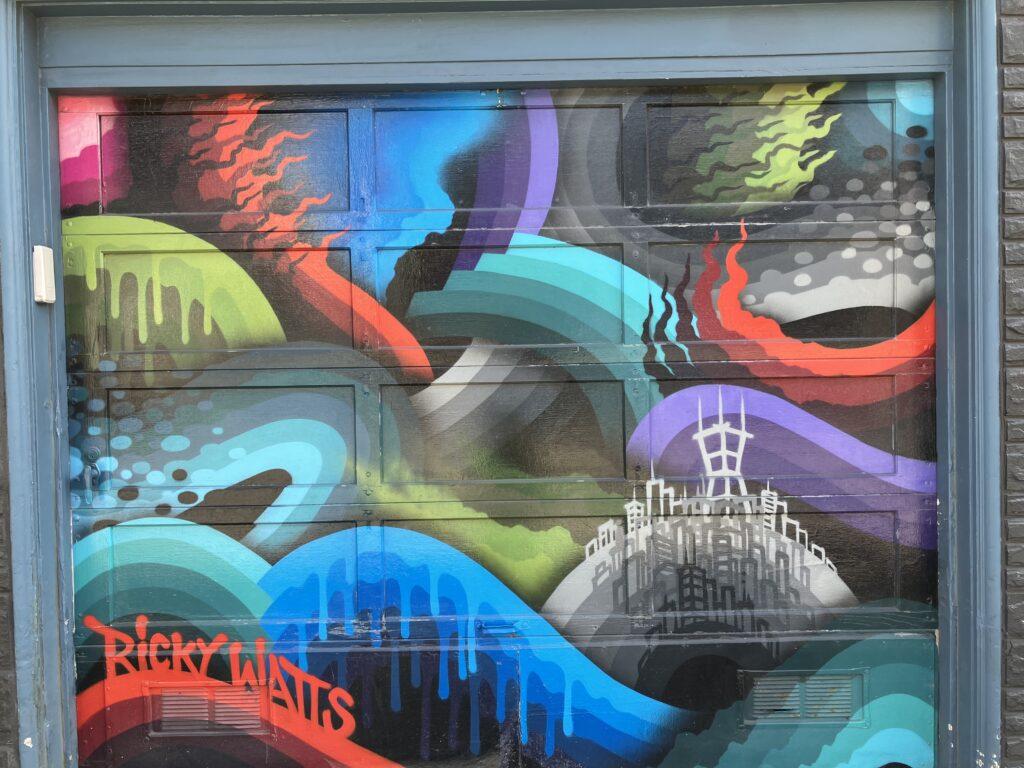 Painted garage with Sutro Tower, San Francisco