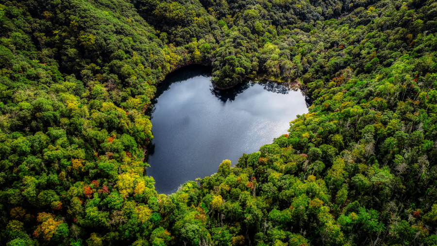 Heart-shaped lake in nature.
