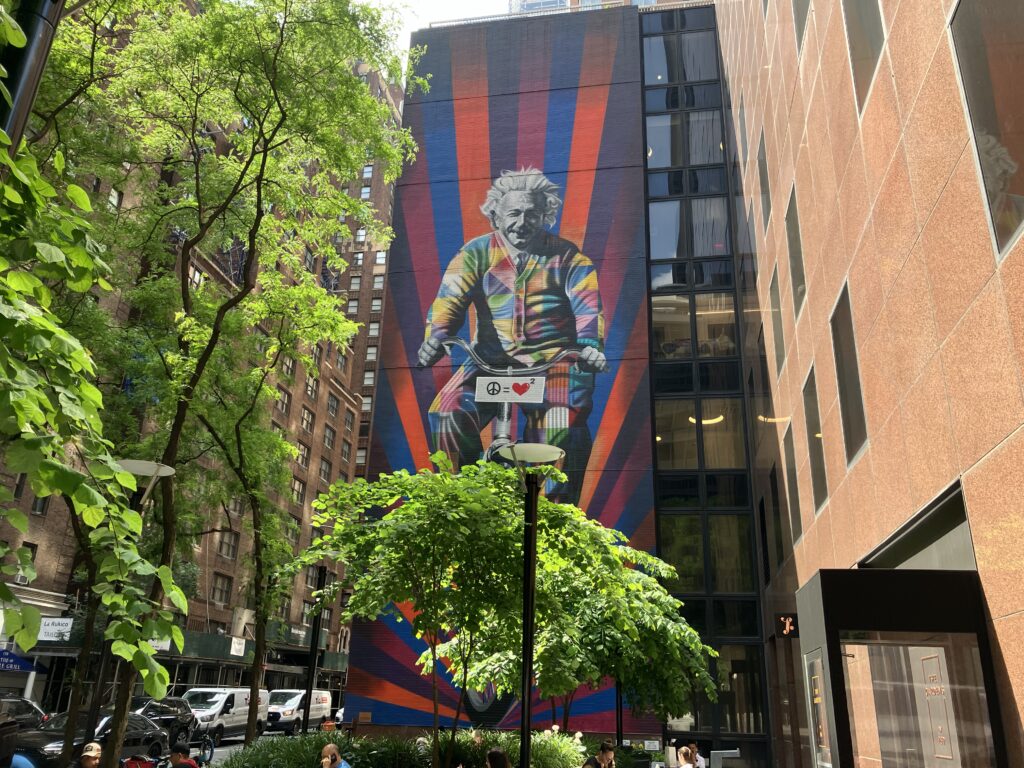 Mural in mid-town Manhattan: Einstein on a bike.