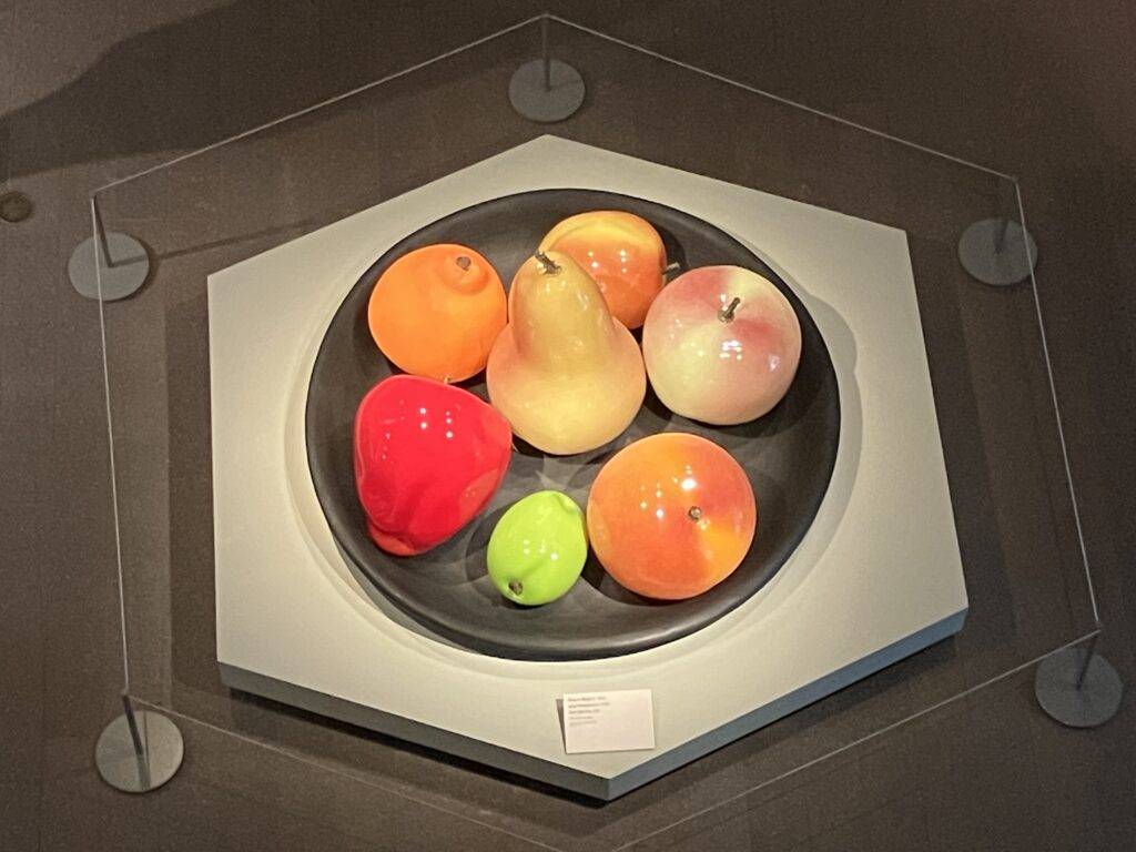 Bowl of giant glass fruit, shot from above, De Young Museum, San Francisco.