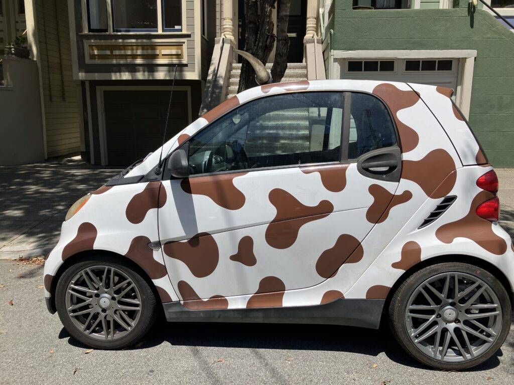 car painted to look like a cow