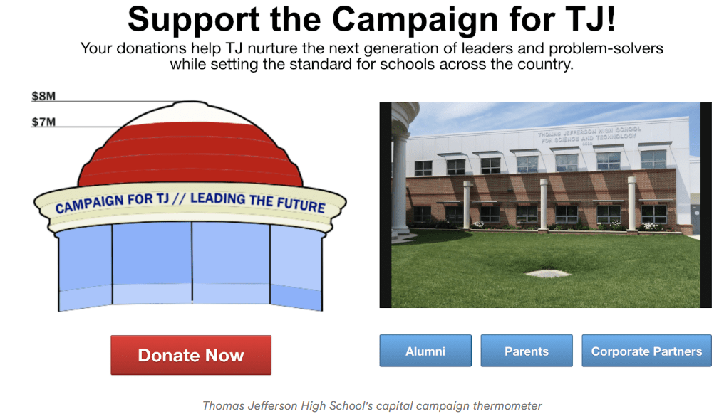 Fundraising Thermometer example: Thomas Jefferson High School