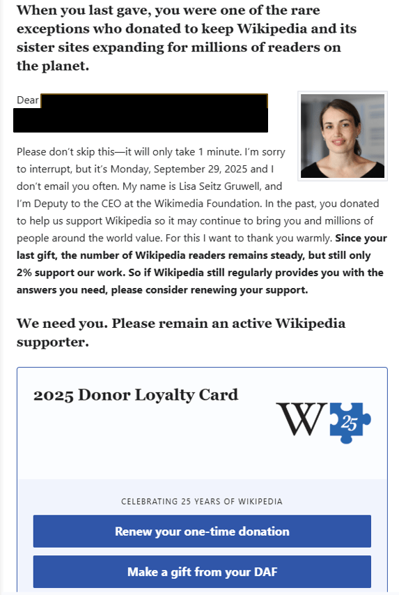 Wikipedia year-end renewal online appeal 