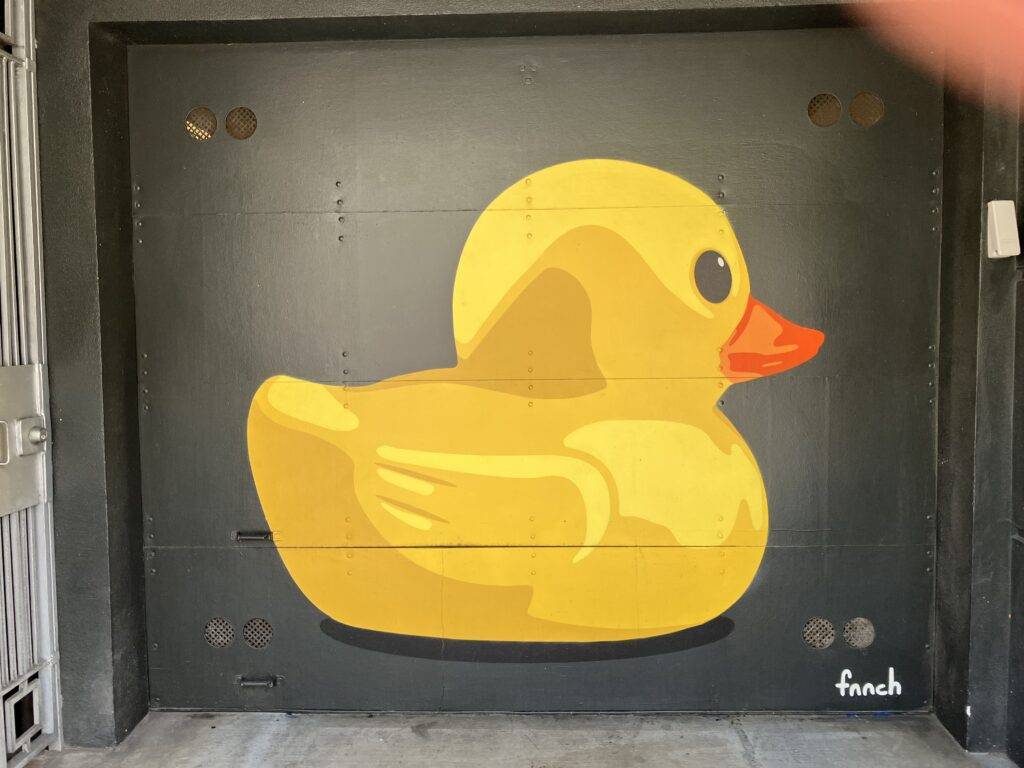 Rubber ducky painted on a garage door