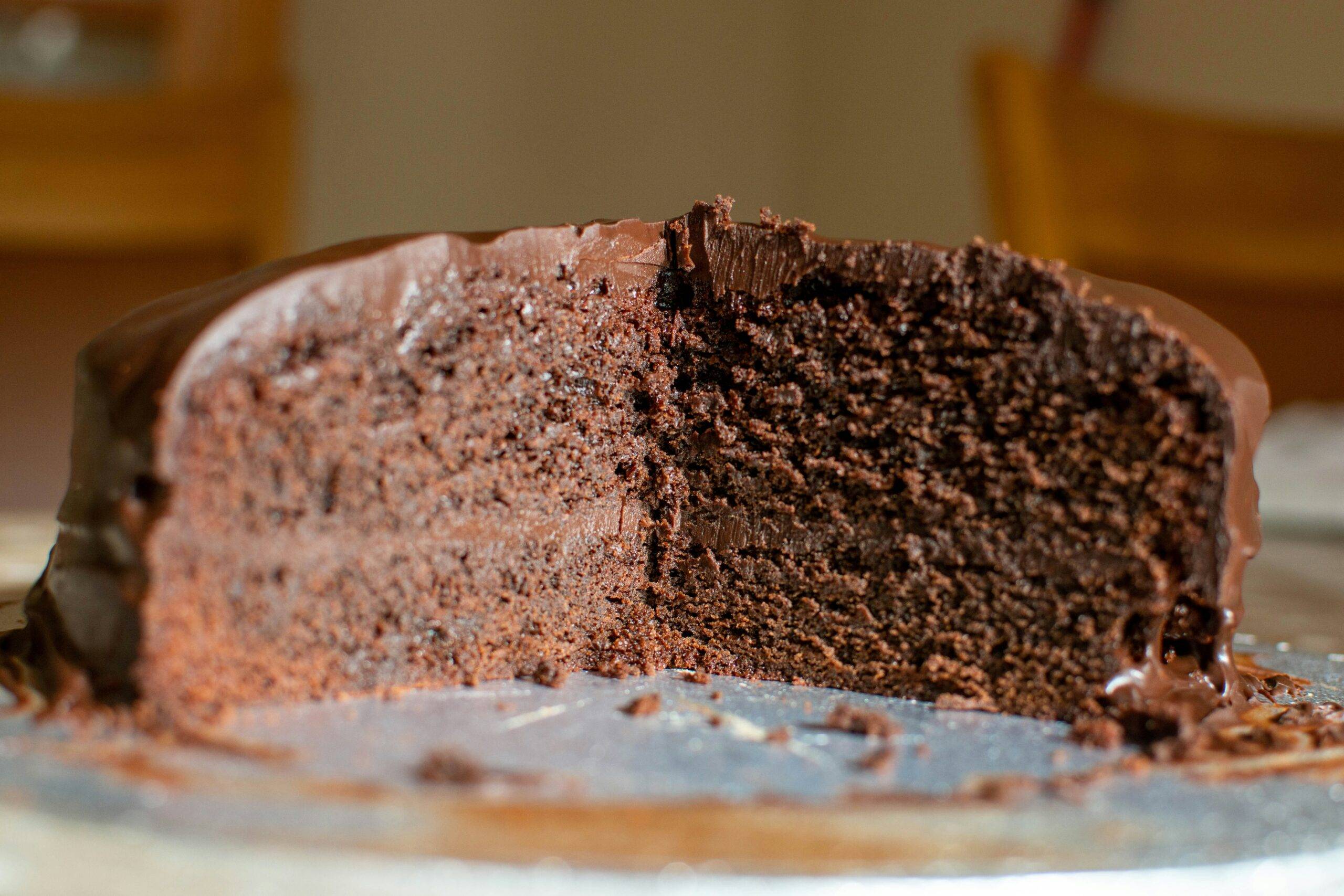 Cut chocolate cake