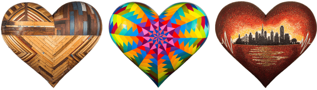 Three San Francisco Hearts: Heart Wood; Magic Hecksagon; Heart Still Beating